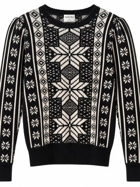 Faherty Sun Valley Midnight Snowflake Fair Isle Cotton Cashmere Sweater XS